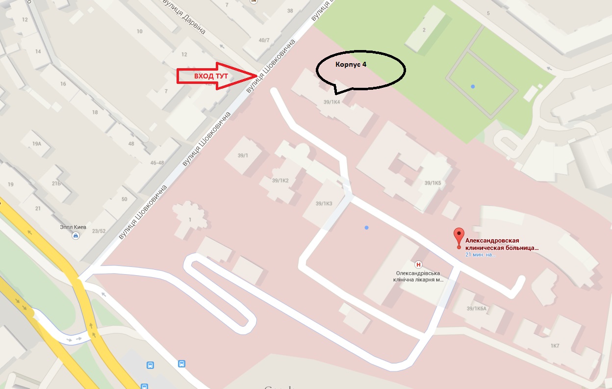 Карта - расположение Александровской больницы Киев